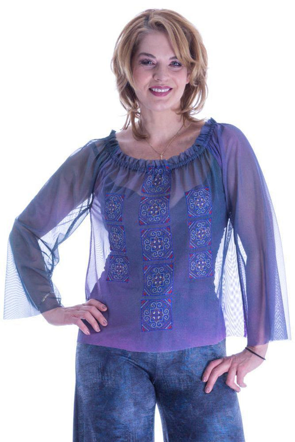 Bluza tul pictat cu broderie  Liza Panait Liza Panait Online Boutique